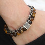 Trendsmax Natural Map Stone Men's Beaded Bracelet for women Stainless Steel Bracelets Male Jewelry Tiger eye 8 9 10 inch DB33