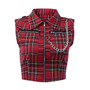 Rosetic Summer Gothic Chic Sexy Club Punk Ladies Red Women  Tops Blouses Slim Lapel Zipper Chain Plaid Female Goth Retro Hip Hop