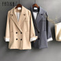 Fatika Women Stylish Solid Blazer Pockets Jacket Coat Double Breasted Korean Elegant Casual Outerwear For Ladies Spring Autumn