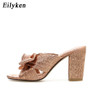 Eilyken Summer Women High Heels Mules Slippers Female Peep Toe Stiletto Heels Slippers Golden Shoes Plus Size 35-42