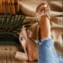 Eilyken Summer Women High Heels Mules Slippers Female Peep Toe Stiletto Heels Slippers Golden Shoes Plus Size 35-42