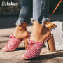 Eilyken  Women High Heel Slippers Sandals Square heel Bowtie Plaid Woman Slippers Classic Elegant Shoes Footwear Size 35-40