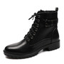 New Fashion European Style Black Ankle Boots Flats Round Toe Black Zip Boots PU Leather Woman Shoes With Warm Plush