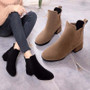 Women Autumn Winter Flock Ankle Boots Slip-on Round Toe 3.5cm Square Heel Solid Casual Black/Camel Booties Size 35-41