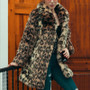 Chic Womens Leopard Faux Fur Coat Winter Thicken Warm Long Sleeve Slim Fur Coat Outerwear Elegant Trench Overcoats