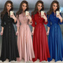 Long Sleeve Dress Solid Beach Vintage Maxi Dresses Boho Casual V Neck Belt Lace Up Tunic Button Casual Plus Size Dress