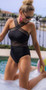 2019 Sexy One Piece Swimsuit Women High Neck Bandage Cross Back Neck Monokini Black Swimwear Women Bathing Suits Swimming Suit