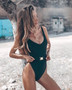 2019 Maillot De Bain Badpak  Swimwear Women  Sexy Pure Color One Piece Swimsuit Metal Belt Swimsuit Swimming Suit For Women