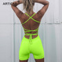 Articat Neon Green Bandage Backless Sexy Jumpsuit Women Summer Playsuit Lace Up Bodycon Rompers Women Beach Casual Club Overalls