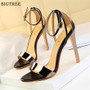 2019 Ankle Buckle Stiletto Women's Sandals Summer Shoes Open Toe High Heels Sexy Party Office Leather Sandals Woman Big Size 40