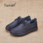 Tastabo Genuine Leather Oxford Shoes For Women Round Toe Lace-Up Casual Shoes Spring And Autumn Flat Loafers Shoes Handmade Flat