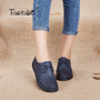 Tastabo Genuine Leather Oxford Shoes For Women Round Toe Lace-Up Casual Shoes Spring And Autumn Flat Loafers Shoes Handmade Flat