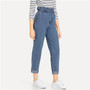 SHEIN Blue Rolled Hem Frill High Waist Jeans 3 Colors 2019 Women Spring Plain Pocket Zipper Elastic Waist Casual Pants Trousers