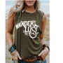 Women Summer Tops 2019 Tank Top Cotton Casual T-Shirt Sexy Sleeveless Cute Tops Tee Print Wanderlust Letter Fashion Party Tops