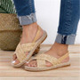 Summer Women Shoes Flat Heels Gladiator Sandals Fashion Female Comfortable Sweet Boho Beach Sandals Plus Size 35-44 Khaki beige