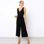 Women's Casual Button Cotton V Neck Jumpsuit Sexy Loose Backless Solid Sleeveless Clothes for Spring Summer 2019