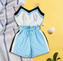 MVGIRLRU Summer Casual Two Piece Set V Neck Sling Top and Belted Elastic Waist Shorts Women Suits