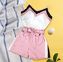 MVGIRLRU Summer Casual Two Piece Set V Neck Sling Top and Belted Elastic Waist Shorts Women Suits