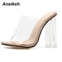 Aneikeh New Women Sandals PVC Jelly Crystal Heel Transparent Women Sexy Clear High Heels Summer Sandals Pumps Shoes