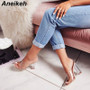 Aneikeh New Women Sandals PVC Jelly Crystal Heel Transparent Women Sexy Clear High Heels Summer Sandals Pumps Shoes