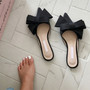 2019 spring and summer women's shoes Korean silk satin Pointed bow tie slippers Baotou flat heel sets semi slippers