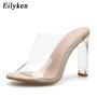 Eilyken New Women Slippers PVC Crystal Square heel Transparent Clear High heels Summer Slippers Sandals Pumps 11cm size 35-40