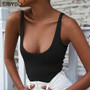 SIBYBO Ribbed Knitted Sexy Bodysuits Women Black Sleeveless Summer Slim Rompers Womens Jumpsuit Basic Playsuit Womens Tops
