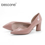 BESCONE Pumps Women Shoes High Quelity Solid Fashion Pointed Toe Yellow Square Heels Pumps Simple High Heels Shoes Women BC318