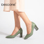 BESCONE Genuine Leather Office Woman Pumps Design Pointed Toe Slip On Lady Shoes Fashion Patterned Square Heel Female Shoes A84