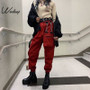 Weekeep Pockets Patchwork Cargo Pants Women High Waist Streetwear Pencil Pants Fashion Trousers Women 2019