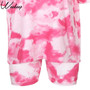 Weekeep Tie Dye Print Summer Two Piece Set Women Streetwear Fashion Suit Casual Outfits Loose Top and High Waist Shorts Set