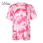Weekeep Tie Dye Print Summer Two Piece Set Women Streetwear Fashion Suit Casual Outfits Loose Top and High Waist Shorts Set