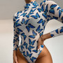 Cryptographic Long Sleeve Butterfly Print Sheer Mesh Bodysuits Party Club Women Tops See Through Female Bodysuit Top Bodycon