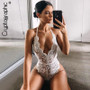 Cryptographic Backless halter lace bodysuit transparent female body hot sexy teddies 2020 jumpsuits women deep V sheer bodysuits