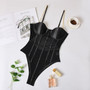 Cryptographic Black Mesh Transparent Bodysuit Metal Chain Straps Backless Bodysuits Sexy Bodycon Jumpsuit Fashion Club Party