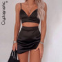 Cryptographic Satin Fashion Two Pieces Top and Skirt Matching Set Outfits Sexy Strapless Bralette Crop Tops High Waist Skirts