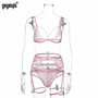 Gagaopt Sexy Lingerie Women Lace Open Bra Set G-String Underwear Nightwear Bra & Brief 3 Pcs Sets