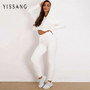 Yissnag Knitting Cotton 2 Piece Set Women Hat Short Crop Top And Long Pants Set Autumn Suit Casual Two Piece Set Winter Outfits