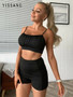 Yissang Ruched Sexy 2 Piece Set Women Elastic Strap Crop Top And Shorts Pant Two Piece Set Female Summer Outfits Tracksuit 2020