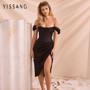 Yissang Ruched Sexy Party Dress Women Off Shoulder Strapless Split Elegant Bodycon Summer Midi Dress Female Dress 2020 Vestido