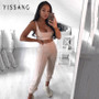 Yissang Knitted Summer Two Piece Set Women Strap Shorts Crop Top And Long Pants Elastic Set Tracksuit Sexy 2 Piece Set 2020