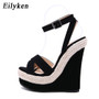 Eilyken Fashion Women Summer Sandals Shoes Buckle Strap Leisure Platform Wedges Sandals Wedges High heels 15CM Shoes