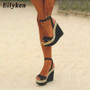 Eilyken Fashion Women Summer Sandals Shoes Buckle Strap Leisure Platform Wedges Sandals Wedges High heels 15CM Shoes