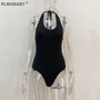 RLMABABY Summer Backless Sexy Bodysuit Halter Bodycon Rompers Womens Jumpsuit Casual Swimwear Bodysuit Top Club Bandage Bodysuit