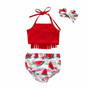 Children 3PC Swimwear Girls' Bikini Set 2020 Halterneck Swimsuit with Ruffles Flowers Swimsuit With Headband Cute Bikini