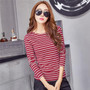 Cotton T-shirt Women 2020 New Autumn Long Sleeve O-Neck Striped Female T-Shirt White Casual Basic Classic Tops