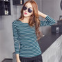 Cotton T-shirt Women 2020 New Autumn Long Sleeve O-Neck Striped Female T-Shirt White Casual Basic Classic Tops