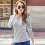 Cotton T-shirt Women 2020 New Autumn Long Sleeve O-Neck Striped Female T-Shirt White Casual Basic Classic Tops