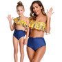 Girls Ruffled High Waist Bikini Children One Shoulder Swimsuit Family Matching Swimwear Mommy and Me Beachwear Kid Swimsuit 2020