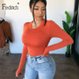 Feditch 2020Summer Solid Skinny Lace Up Sexy jumpsuit O-Neck Long Sleeve Backless Short jumpsuit Night Club Sexy jumpsuit Women